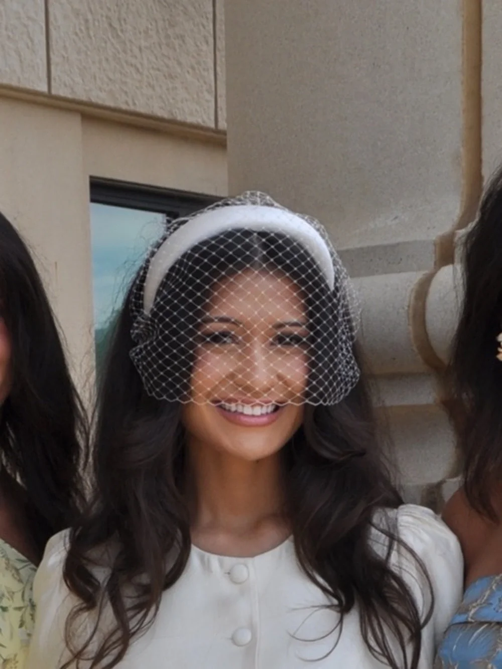 Bridal Headband with Veil- Handmade Padded Headband Satin
